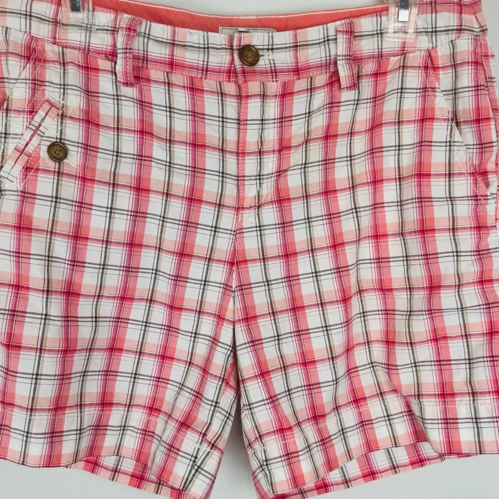 Bass Plaid Bermuda Shorts Pink Cotton Mid Rise Women's 8 - Picture 1 of 4